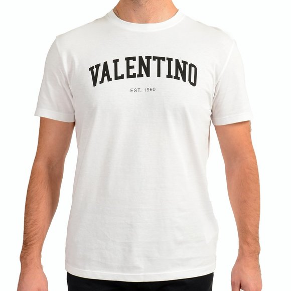 Valentino Men's White 2V3MG13D964 Logo Print Crewneck Short Sleeve T-Shirt - Picture 1 of 7